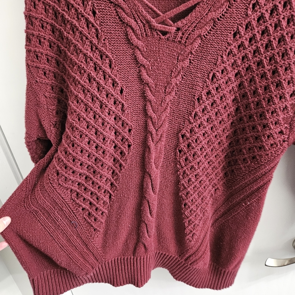 Women's Burgundy Knit Sweater - Picture 3 of 6